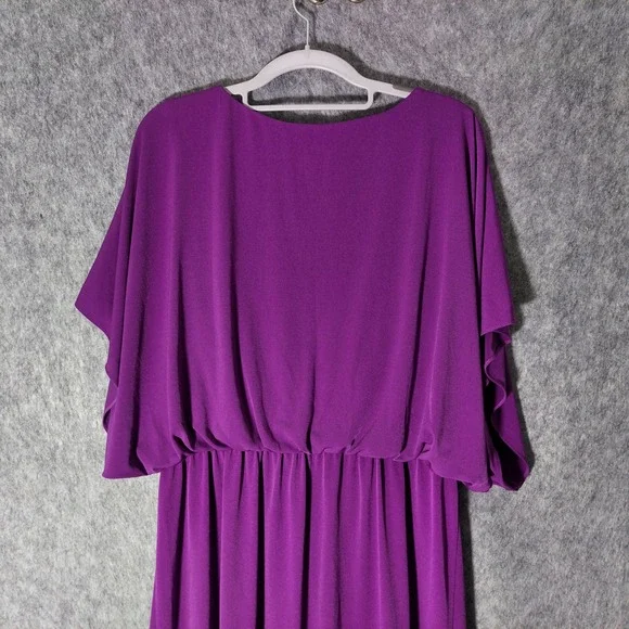 Coldwater Creek Dress Women 10 Purple Flutter Sleeve Keyhole Slinky Stretch - Picture 6 of 9